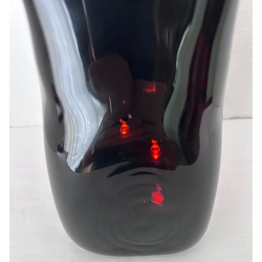 Spooky Oxblood Red Glowing Cut Glass Pumpkin Face Tea Lite Vase Halloween Italy